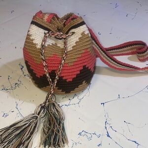 No Boundaries Pink and Brown Woven Shoulder Bag